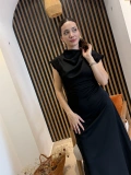 Dantel Detaylı Siyah Uzun Elbise