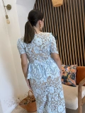 Mirella Floral Dantel Taş Düğmeli Uzun Elbise