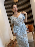 Mirella Floral Dantel Taş Düğmeli Uzun Elbise