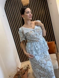 Mirella Floral Dantel Taş Düğmeli Uzun Elbise