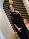 Noir Işıltılı Payet İşlemeli Pelerin Abaya