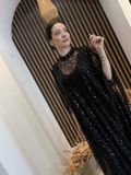 Noir Işıltılı Payet İşlemeli Pelerin Abaya