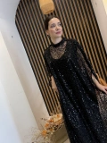 Noir Işıltılı Payet İşlemeli Pelerin Abaya
