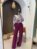 Serena Şal Desenli Bluz & Bordo Pantolon Takım