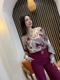 Serena Şal Desenli Bluz & Bordo Pantolon Takım