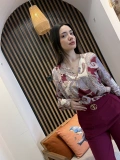 Serena Şal Desenli Bluz & Bordo Pantolon Takım