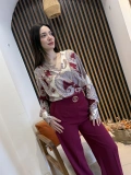 Serena Şal Desenli Bluz & Bordo Pantolon Takım