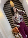 Serena Şal Desenli Bluz & Bordo Pantolon Takım