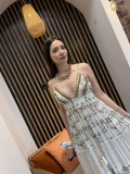 Livia Gold İşlemeli Ekru Maxi Elbise