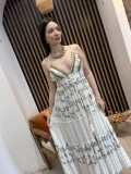 Livia Gold İşlemeli Ekru Maxi Elbise