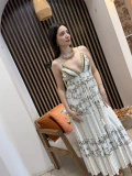 Livia Gold İşlemeli Ekru Maxi Elbise