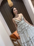 Livia Gold İşlemeli Ekru Maxi Elbise