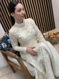 Amelia Ekru Dantel Balık Abiye Elbise