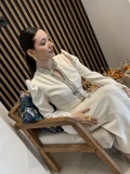Alessia Ekru Taş İşlemeli Uzun Abiye Elbise