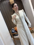 Alessia Ekru Taş İşlemeli Uzun Abiye Elbise