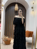 Lavin Siyah Madonna Yaka Kat Kat Volanlı Abiye Elbise
