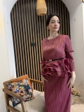 Mirella Fuşya Fırfır Detaylı Kemerli İkili Takım