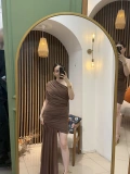 Alessia Kahve Tek Omuz Drapeli Abiye Elbise