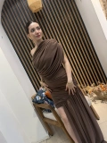 Alessia Kahve Tek Omuz Drapeli Abiye Elbise