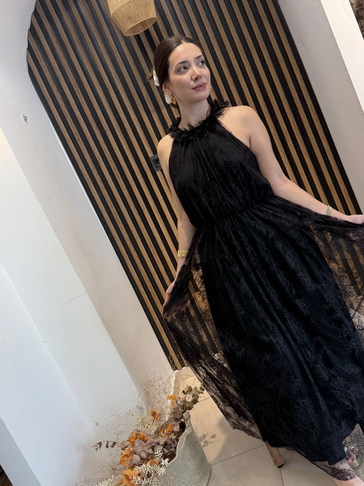 Livia Dantel Detaylı Uzun Elbise