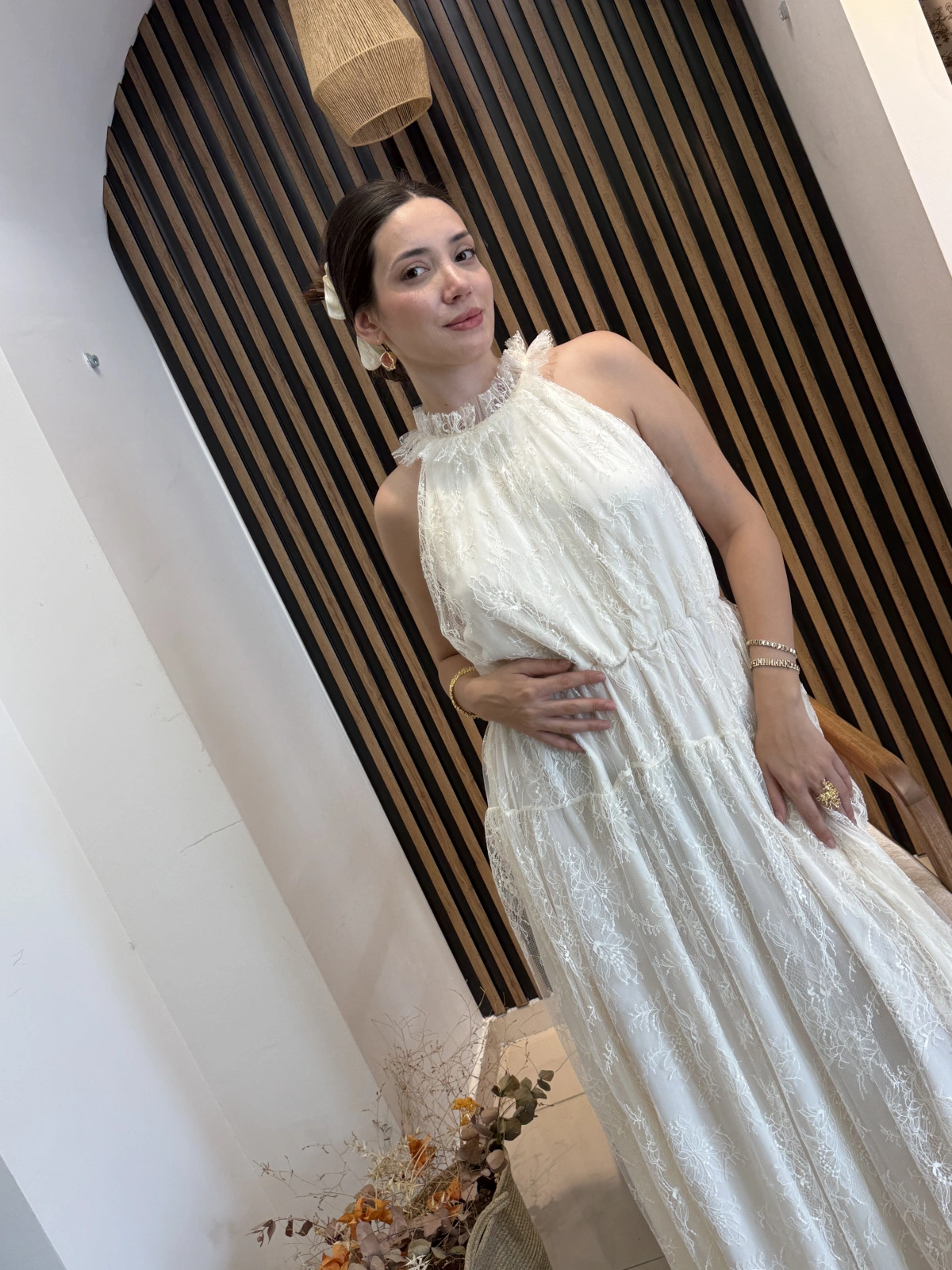 Livia Dantel Detaylı Uzun Elbise