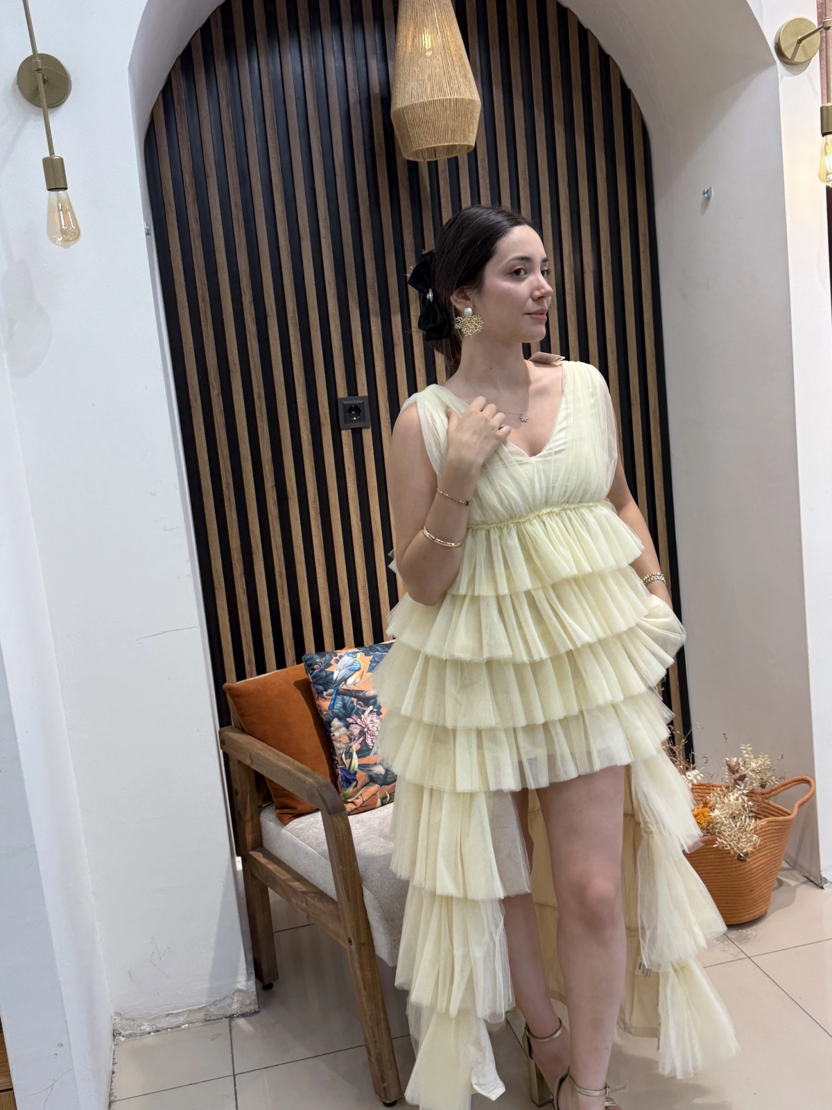 Mira Asimetrik Katlı Tül Elbise