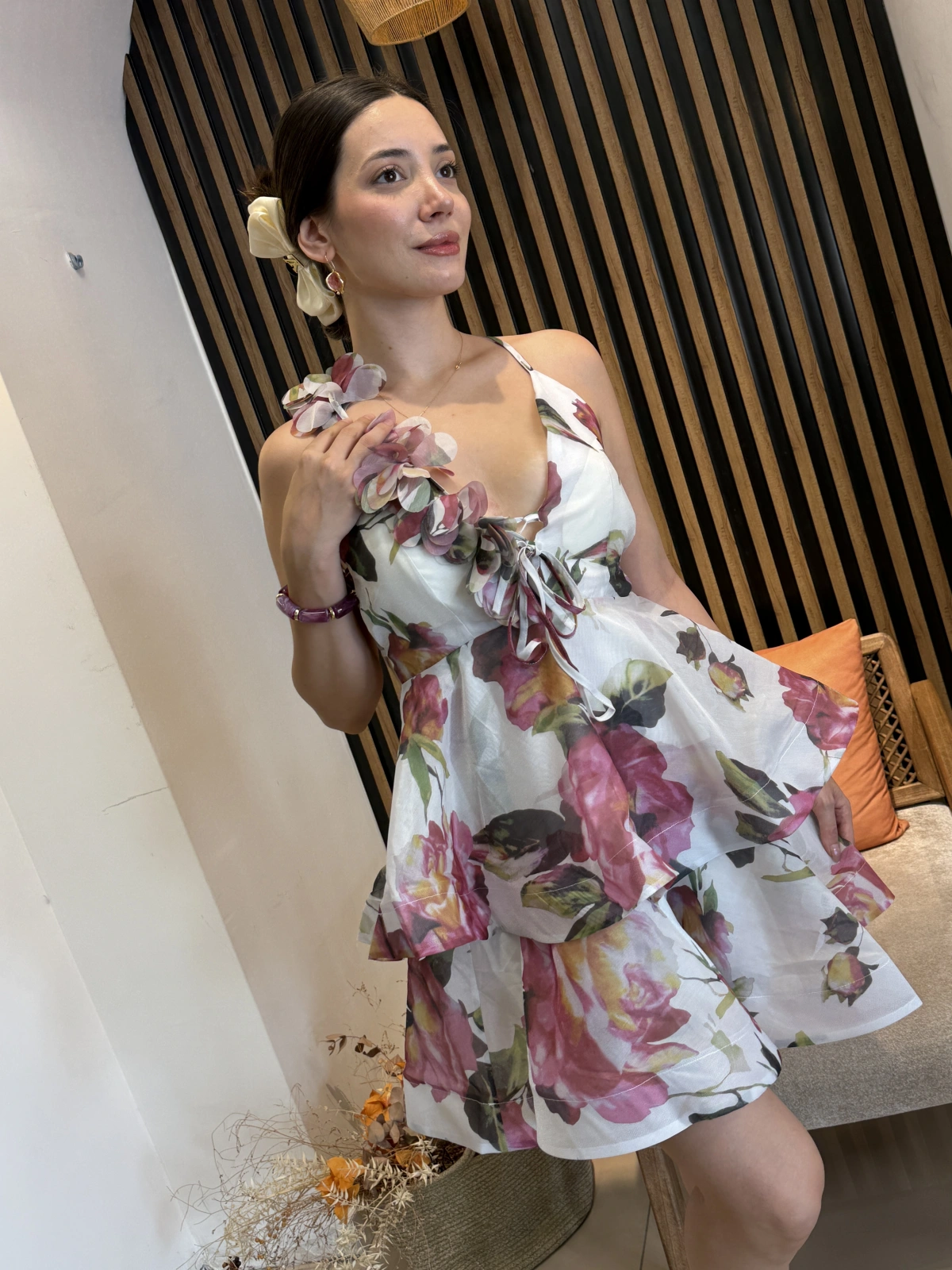 Bahar Çiçekli Mini Elbise