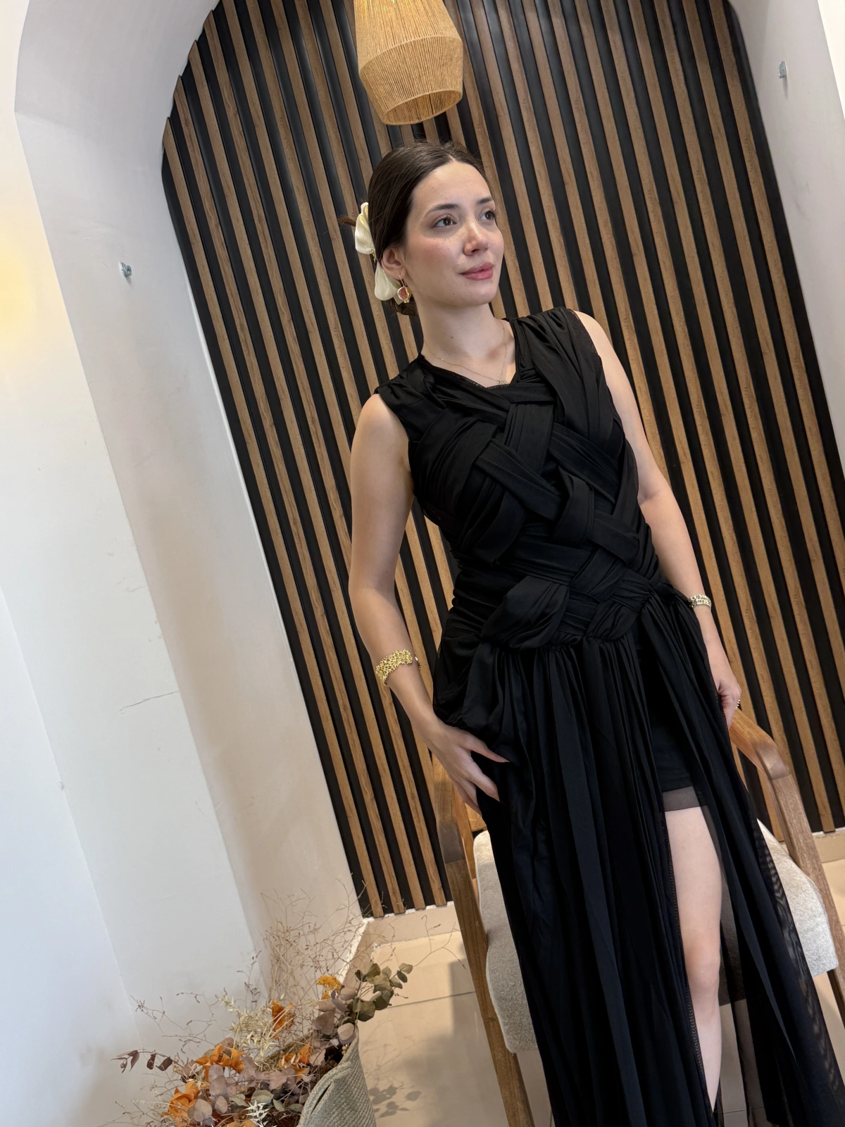Alessa Örgü Detaylı Tül Uzun Elbise