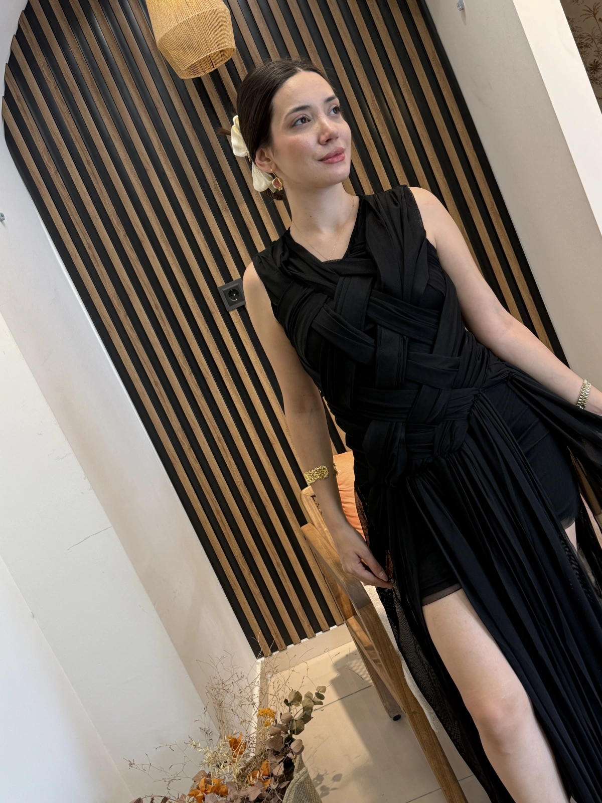 Alessa Örgü Detaylı Tül Uzun Elbise
