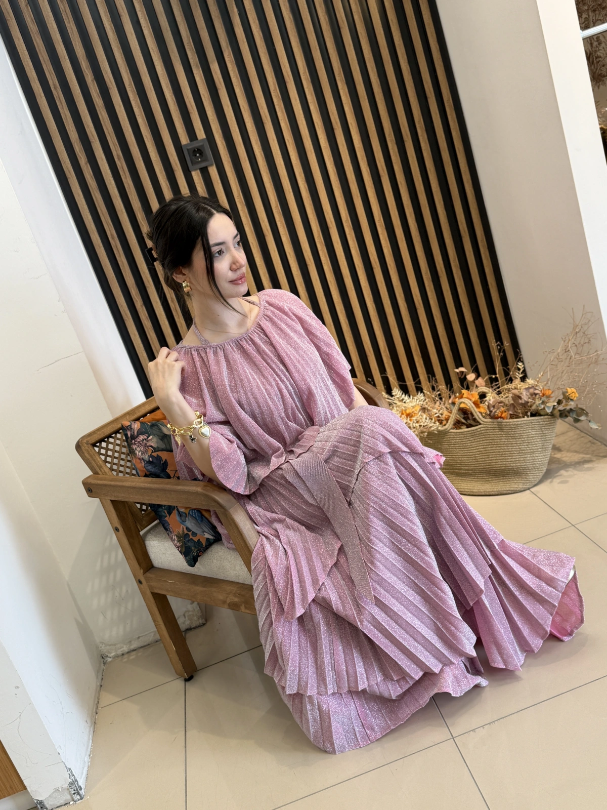 Livia Pudra Simli Piliseli Katlı Abiye Elbise