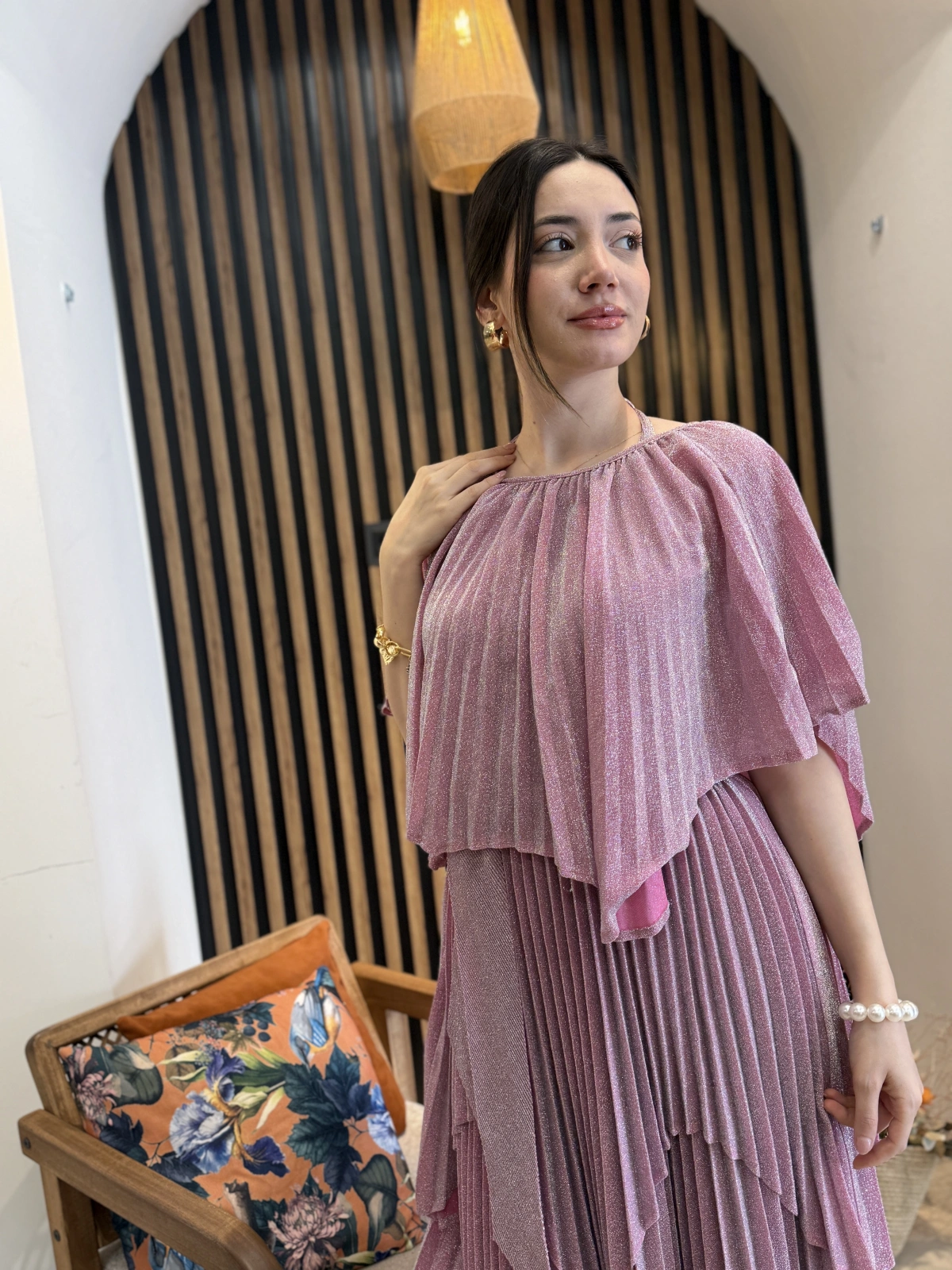 Livia Pudra Simli Piliseli Katlı Abiye Elbise