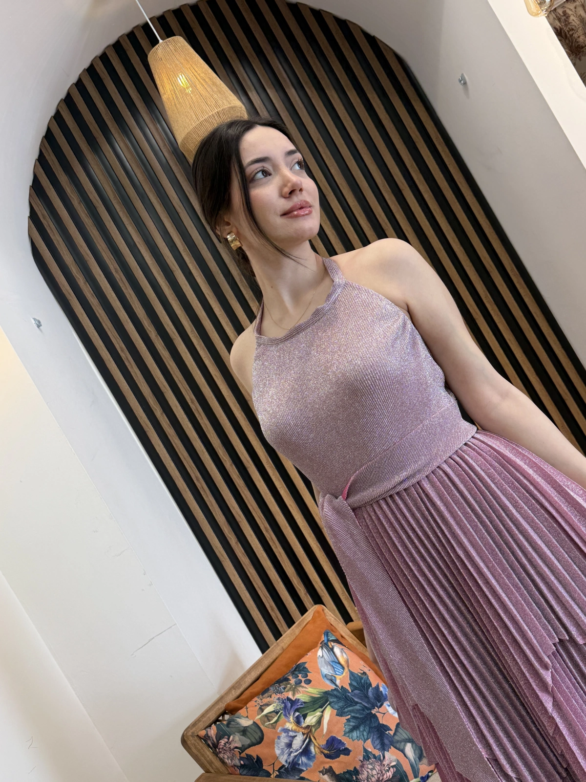 Livia Pudra Simli Piliseli Katlı Abiye Elbise