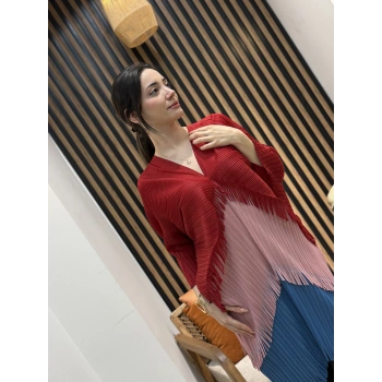 Aura Pliseli V Yaka Şal Form Elbise