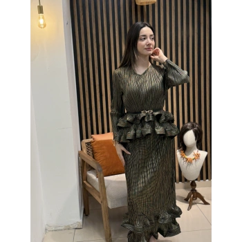 Lavin Simli Pliseli Volan Detaylı Elbise