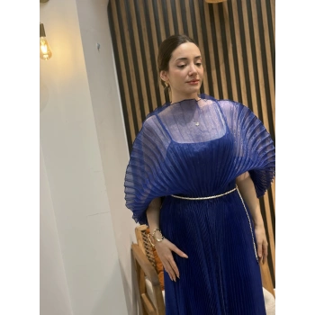 Royal Transparan Pliseli Davet Elbisesi