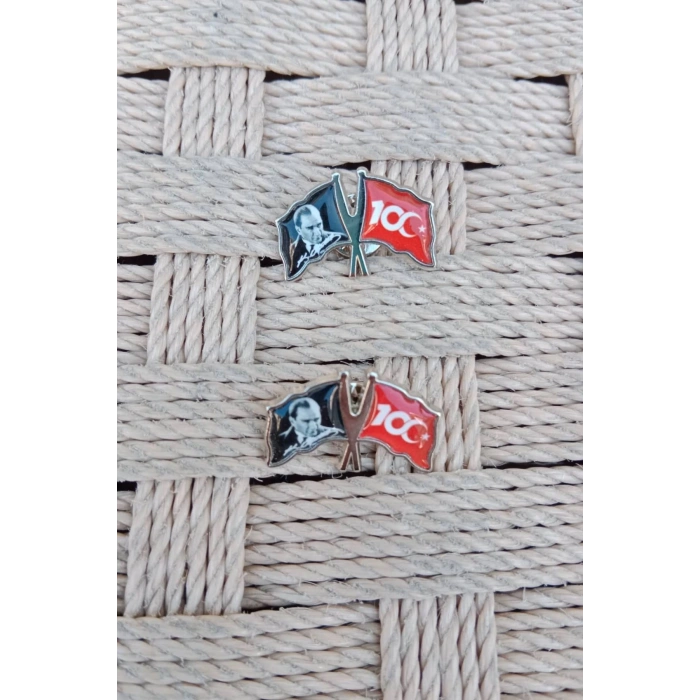 100. Yil Dalgalanan bayrak ataturk resimli ceket yaka ignesi yaka rozet