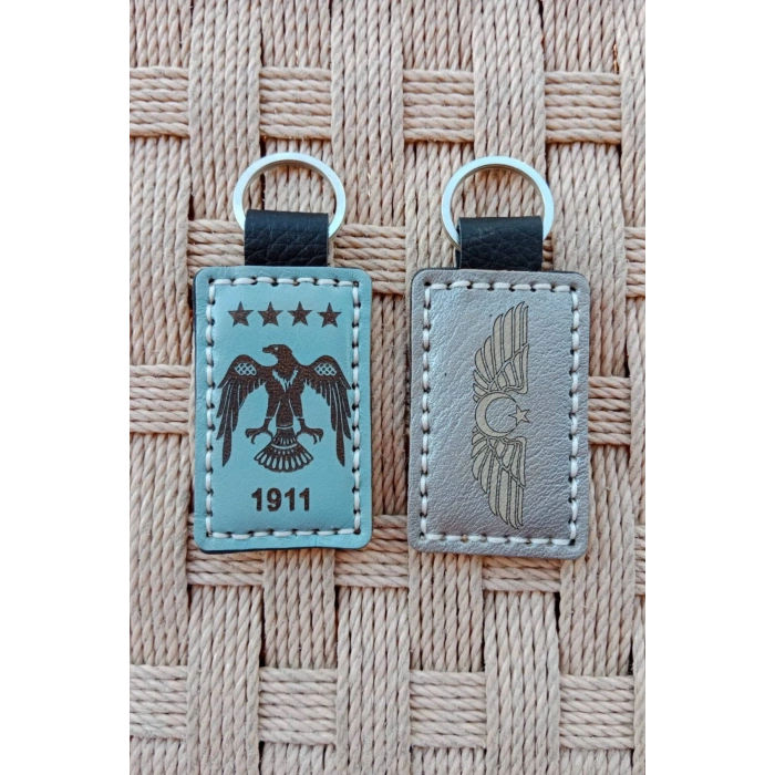 1911 Kartal Amblemli Siluetli Pilot Brovesi Hakiki Deri Hediyelik Anahtarlik