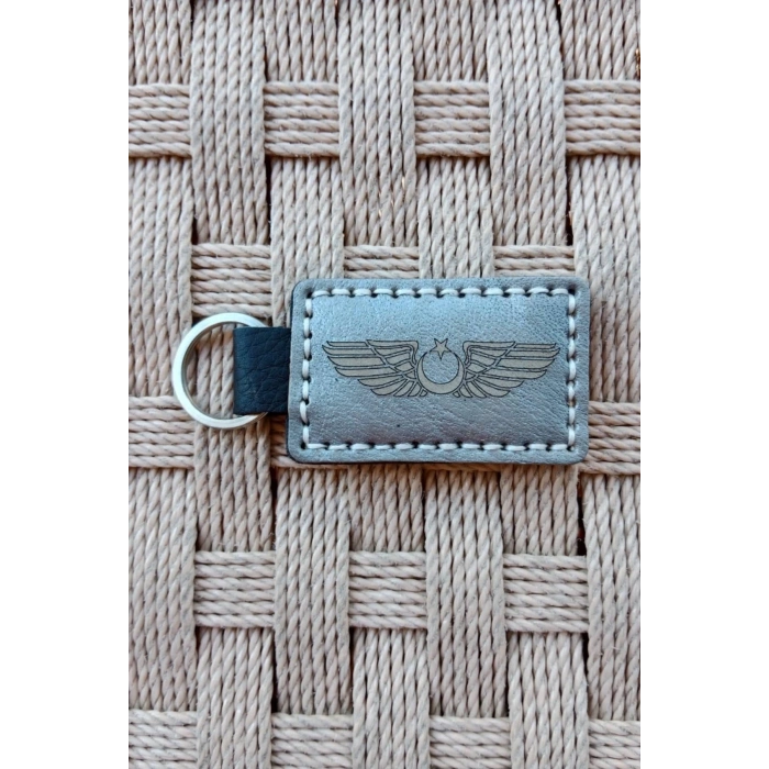 1911 Kartal Amblemli Siluetli Pilot Brovesi Hakiki Deri Hediyelik Anahtarlik