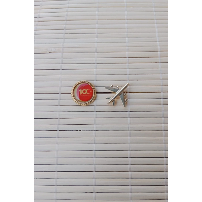 2 Adet 100.yil Sari renkli ucak maketli Sarrafiyeli Taki ceket yaka ignesi yaka rozeti