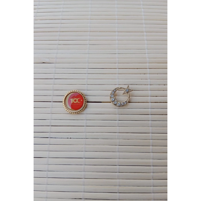 2 Adet 100.yil Tasli Sari renkli Ayyildiz Sarrafiyeli Taki ceket yaka ignesi yaka rozeti