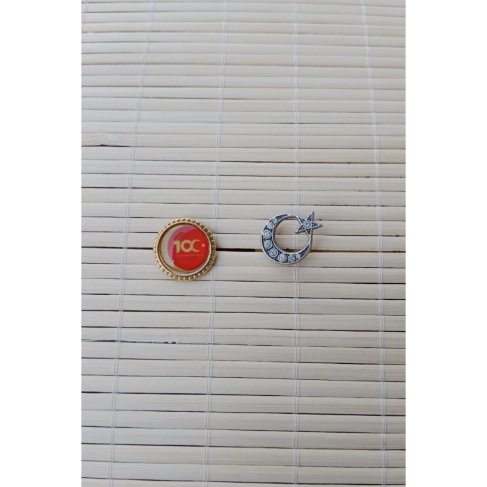 2 Adet 100.yil ve Beyaz Tasli Ayyildiz Sarrafiyeli Taki ceket yaka ignesi yaka rozeti