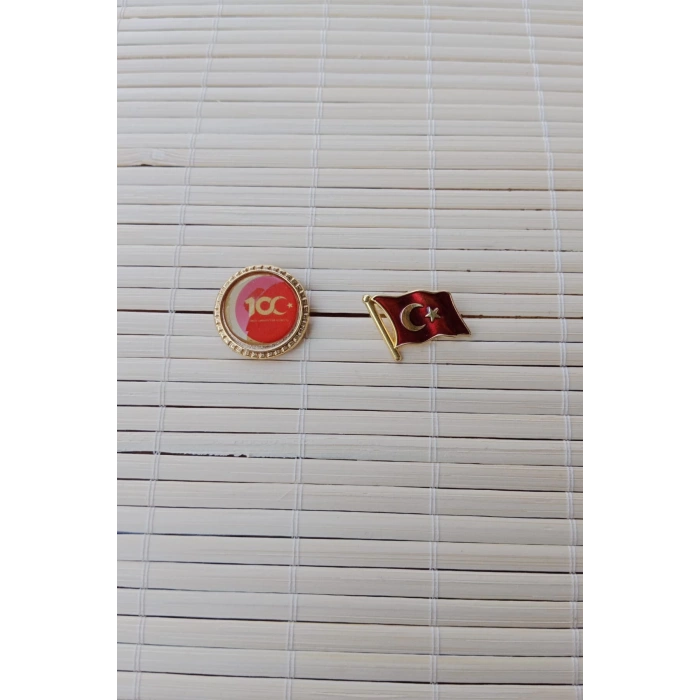 2 Adet 100.yil ve Dalgalanan Bayrak Sarrafiyeli taki ceket yaka ignesi yaka rozeti