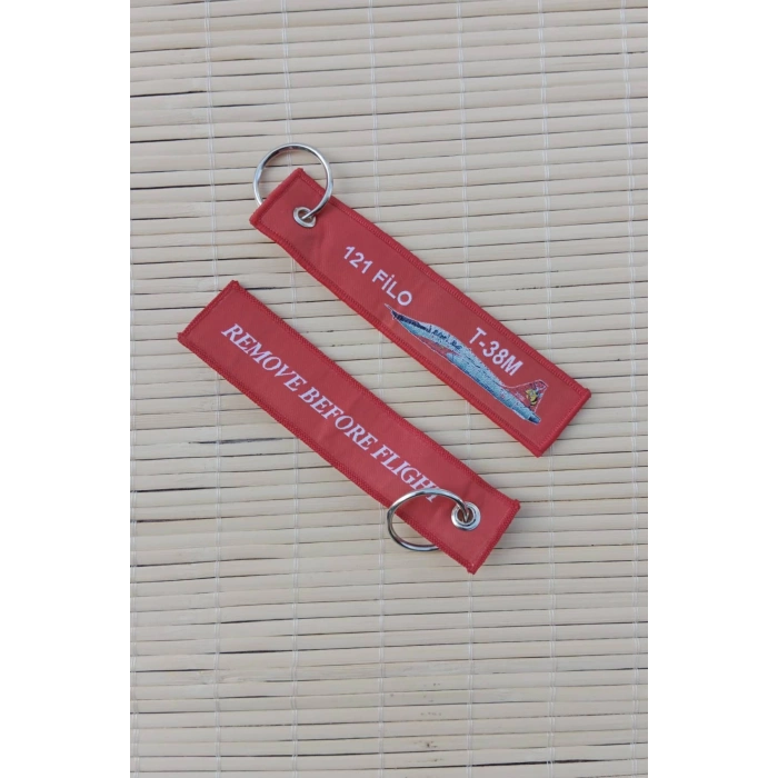 2 Adet 121. Filo T-38M Remove Before Flight Yazili Kirmizi Beyaz Nakis islemeli Bez Anahtarlik
