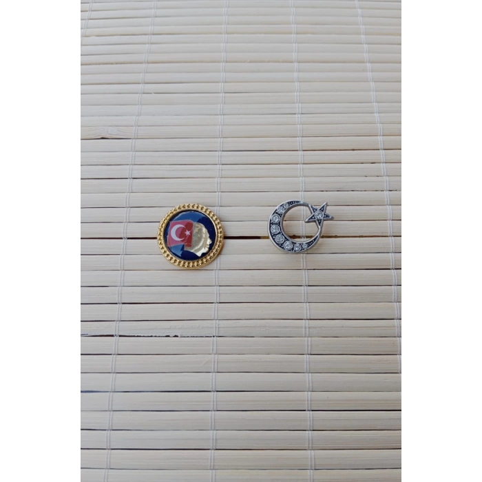 2 Adet Ata rozeti Beyaz Tasli Ayyildiz Sarrafiyeli Taki ceket yaka ignesi yaka rozeti
