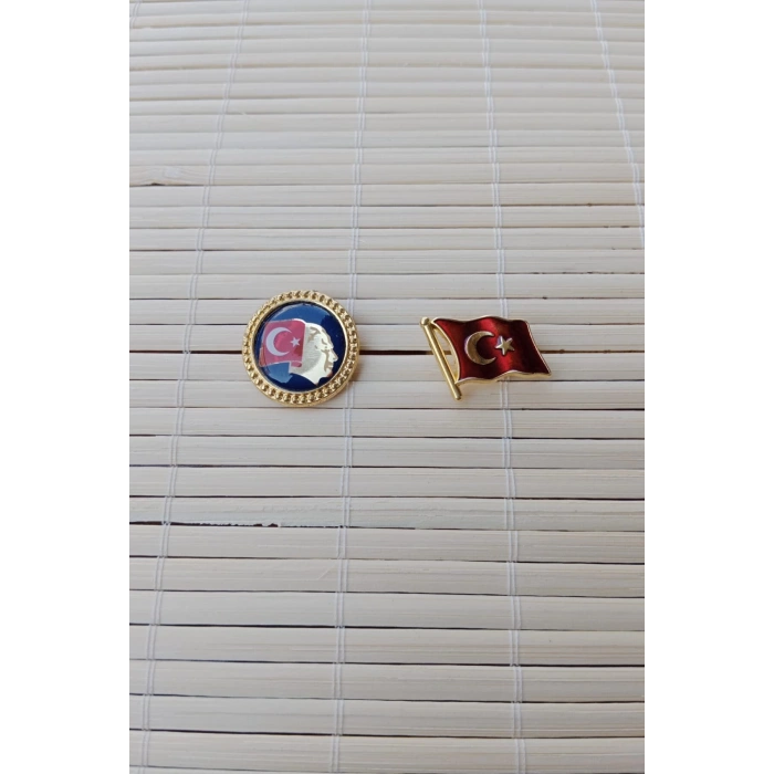 2 Adet Ata rozeti Dalgalanan Bayrak Sarrafiyeli taki ceket yaka ignesi yaka rozeti