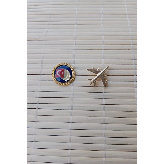 2 Adet Ata rozeti Sari renkli ucak maketli Sarrafiyeli Taki ceket yaka ignesi yaka rozeti