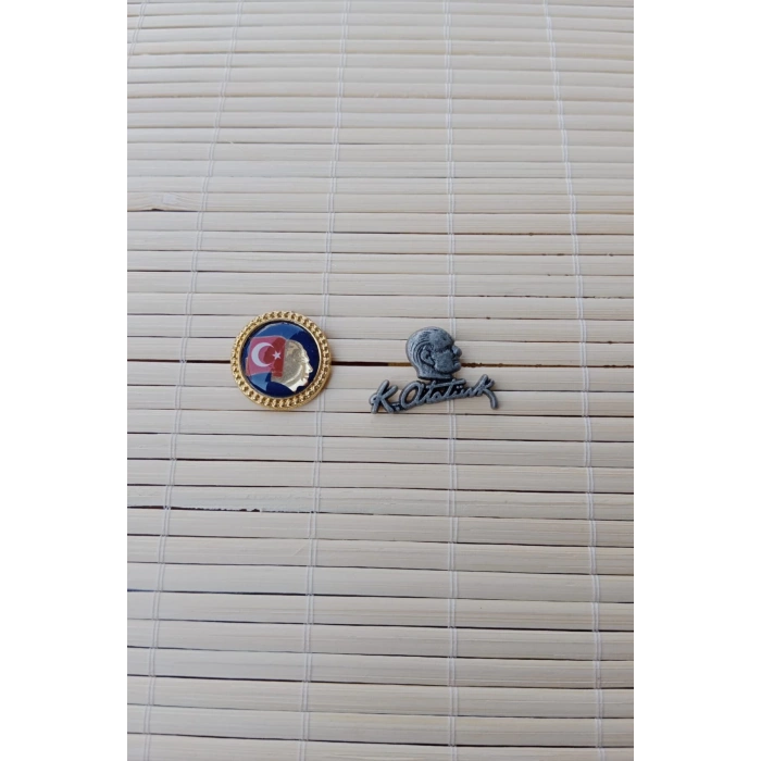 2 Adet Ata rozeti Siyah Ataturk siluetli imzali Sarrafiyeli taki ceket yaka ignesi yaka rozeti