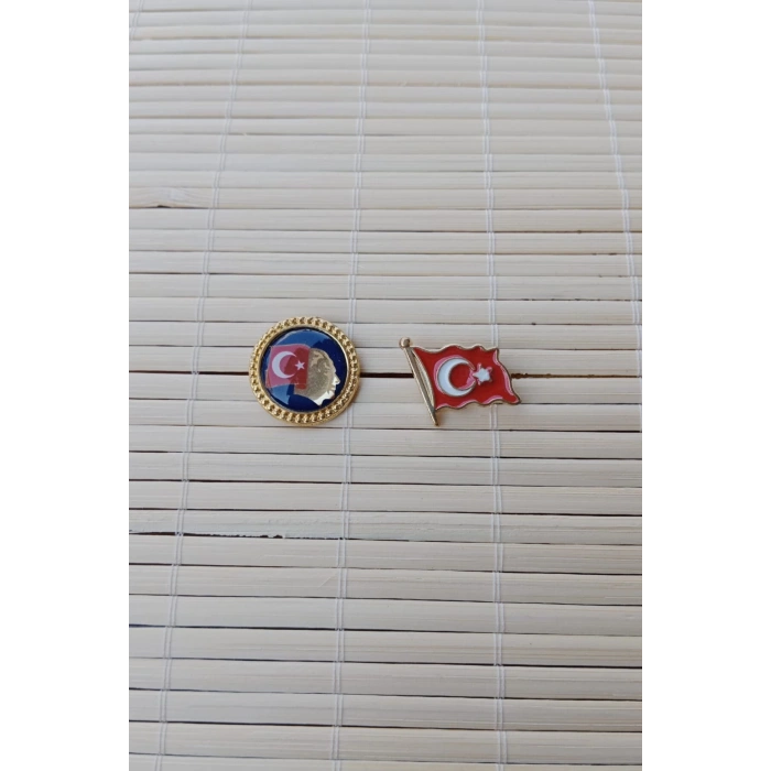 2 Adet Ata rozeti ve Dalgalanan Bayrak Sarrafiyeli taki ceket yaka ignesi yaka rozeti