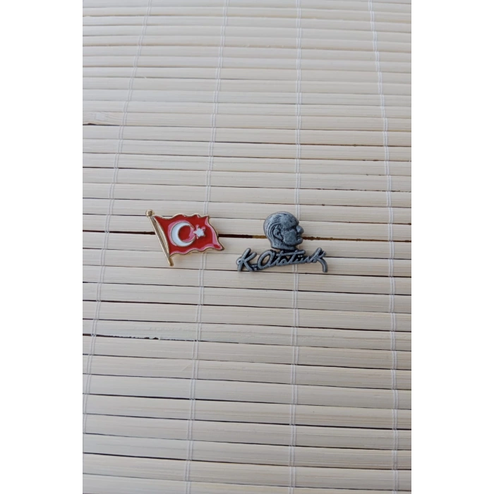 2 Adet Dalgalanan Bayrak Siyah Ataturk siluetli imzali Sarrafiyeli taki ceket yaka ignesi yaka rozeti