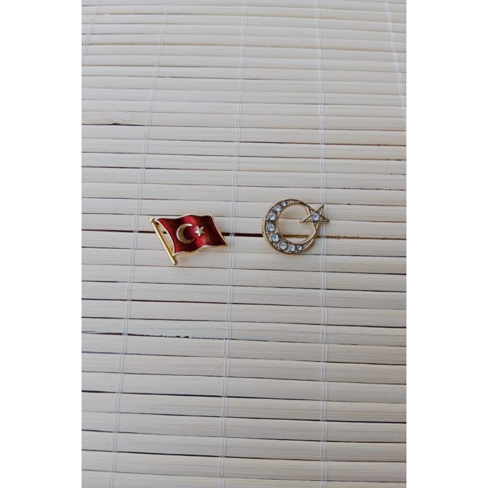 2 Adet Dalgalanan Bayrak Tasli Sari renkli Ayyildiz Sarrafiyeli Taki ceket yaka ignesi yaka rozeti